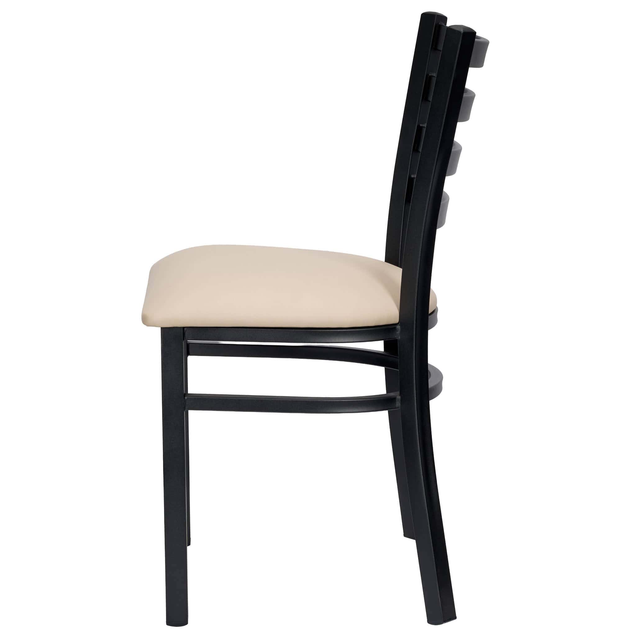 Chivari Ladder Back Restaurant Chair with Black Metal Frame and Light Gray Vinyl Seat CLMBVLGY-ZF-KT