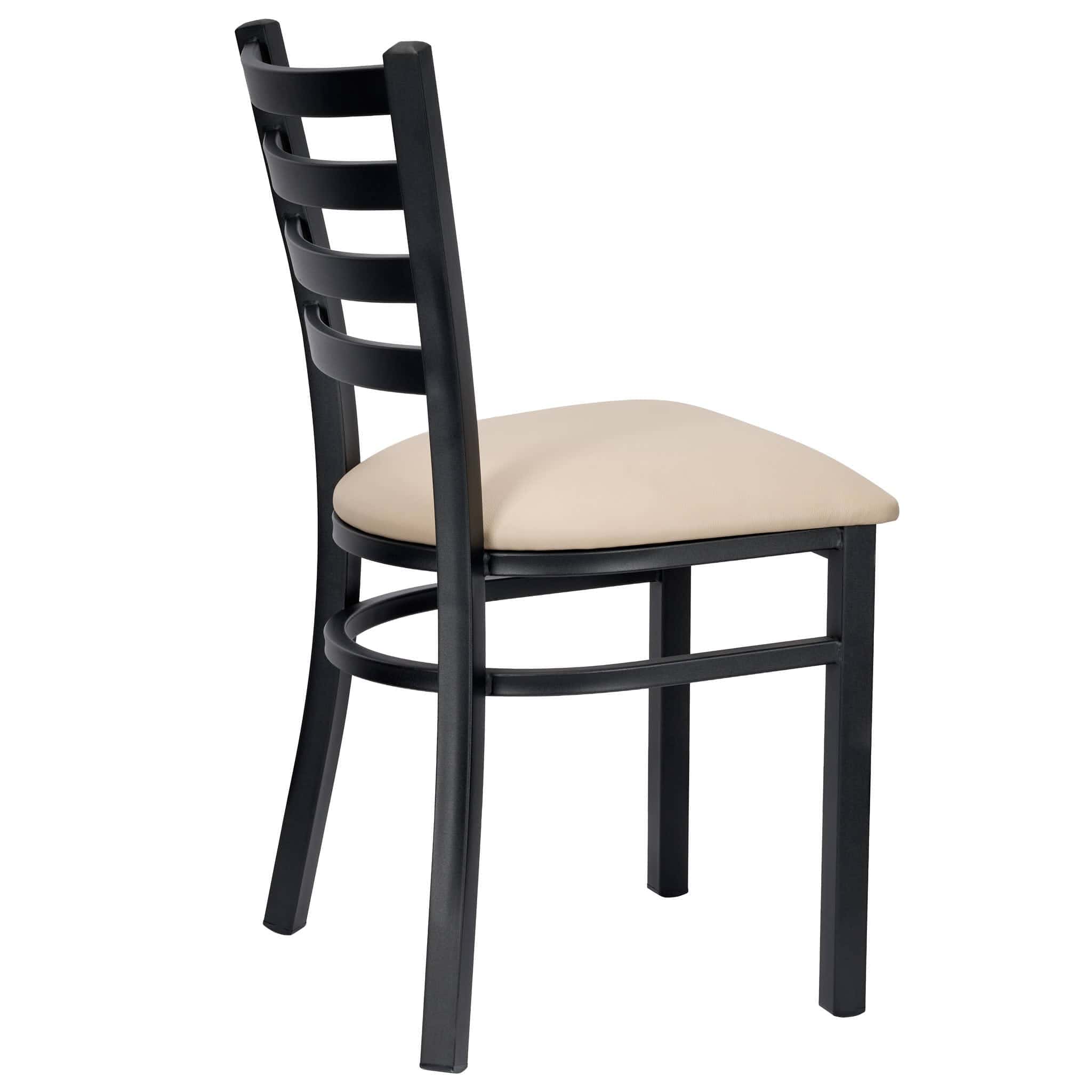Chivari Ladder Back Restaurant Chair with Black Metal Frame and Light Gray Vinyl Seat CLMBVLGY-ZF-KT