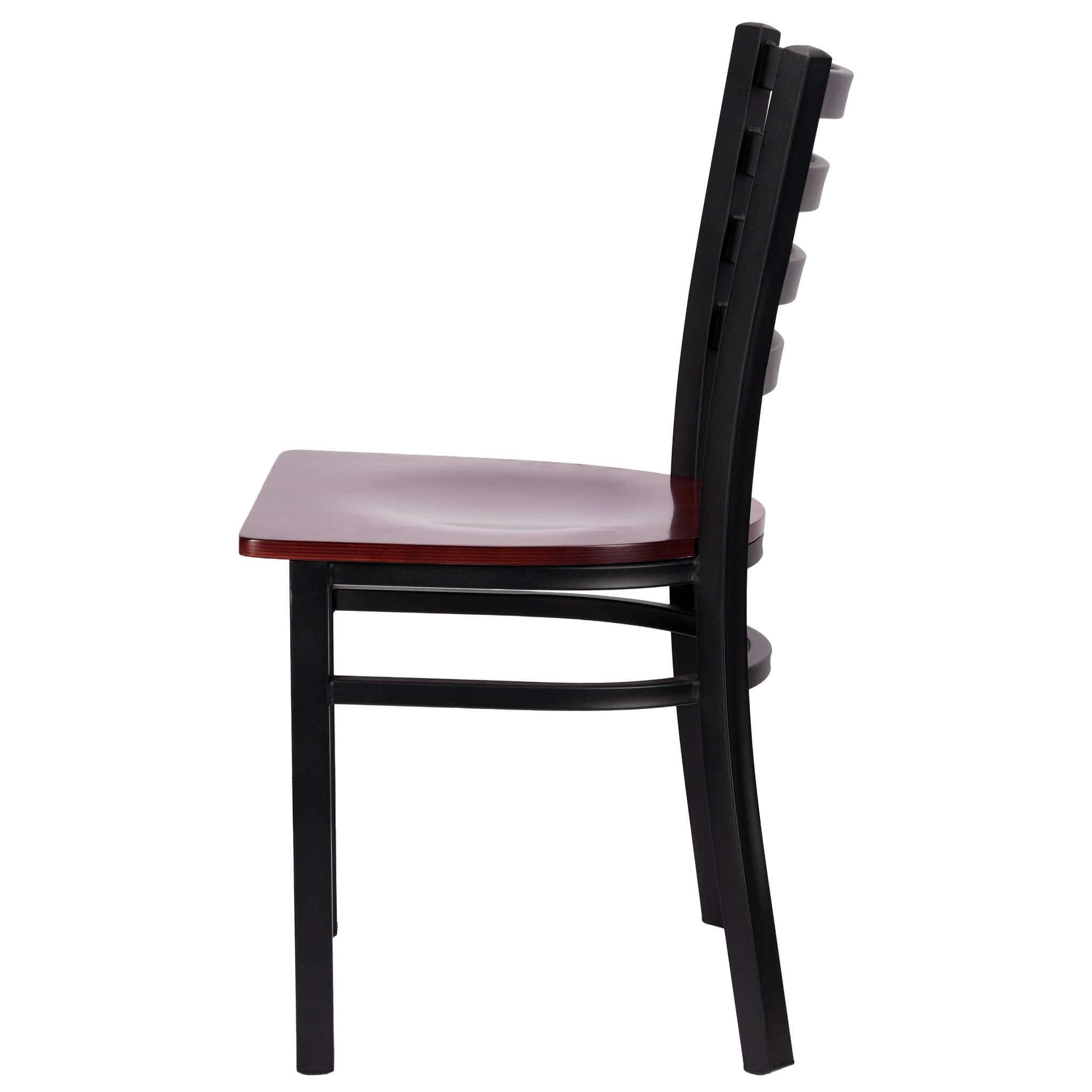 Chivari Ladder Back Restaurant Chair with Black Frame and Mahogany Wood Seat CLMBWMW-ZF-KT
