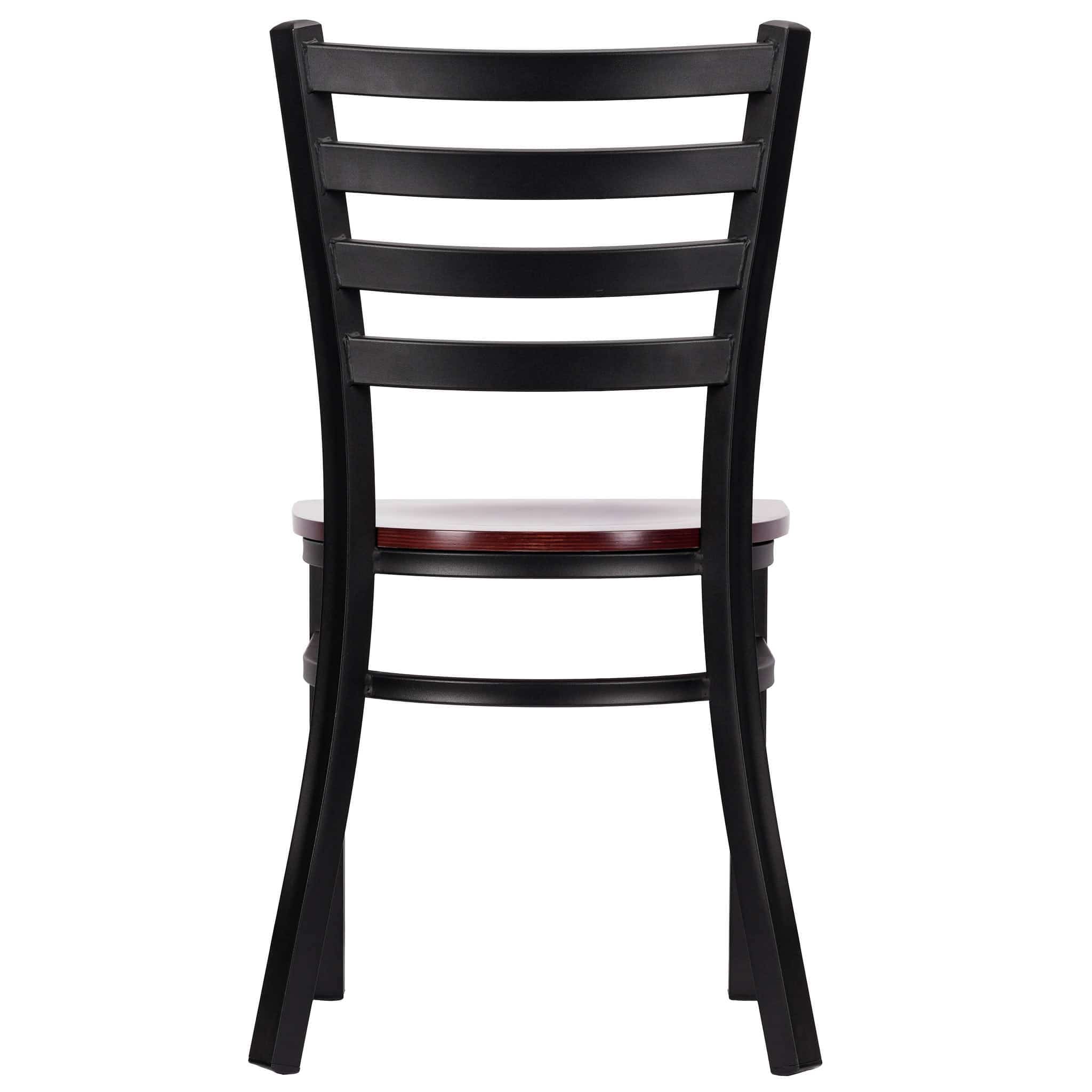 Chivari Ladder Back Restaurant Chair with Black Frame and Mahogany Wood Seat CLMBWMW-ZF-KT