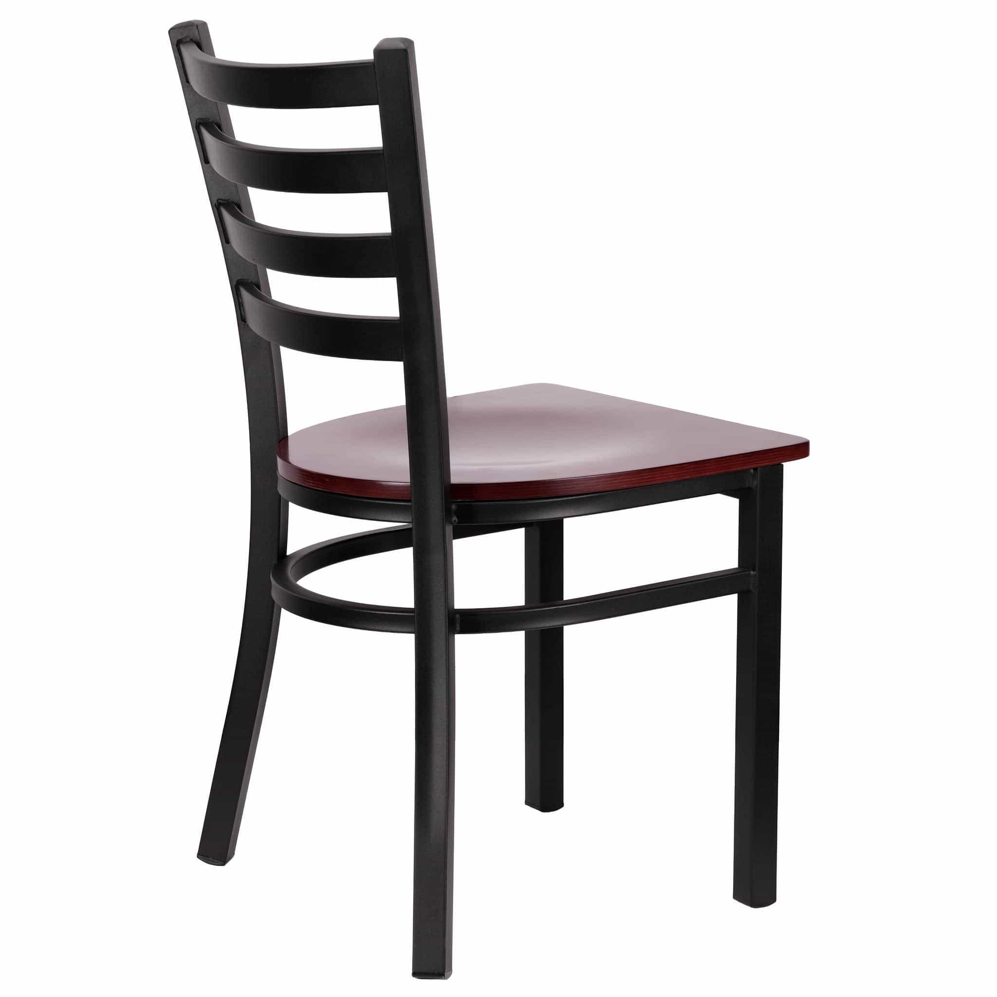 Chivari Ladder Back Restaurant Chair with Black Frame and Mahogany Wood Seat CLMBWMW-ZF-KT