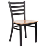 Ladder Back Restaurant Chair with Black Frame and Natural Wood Seat