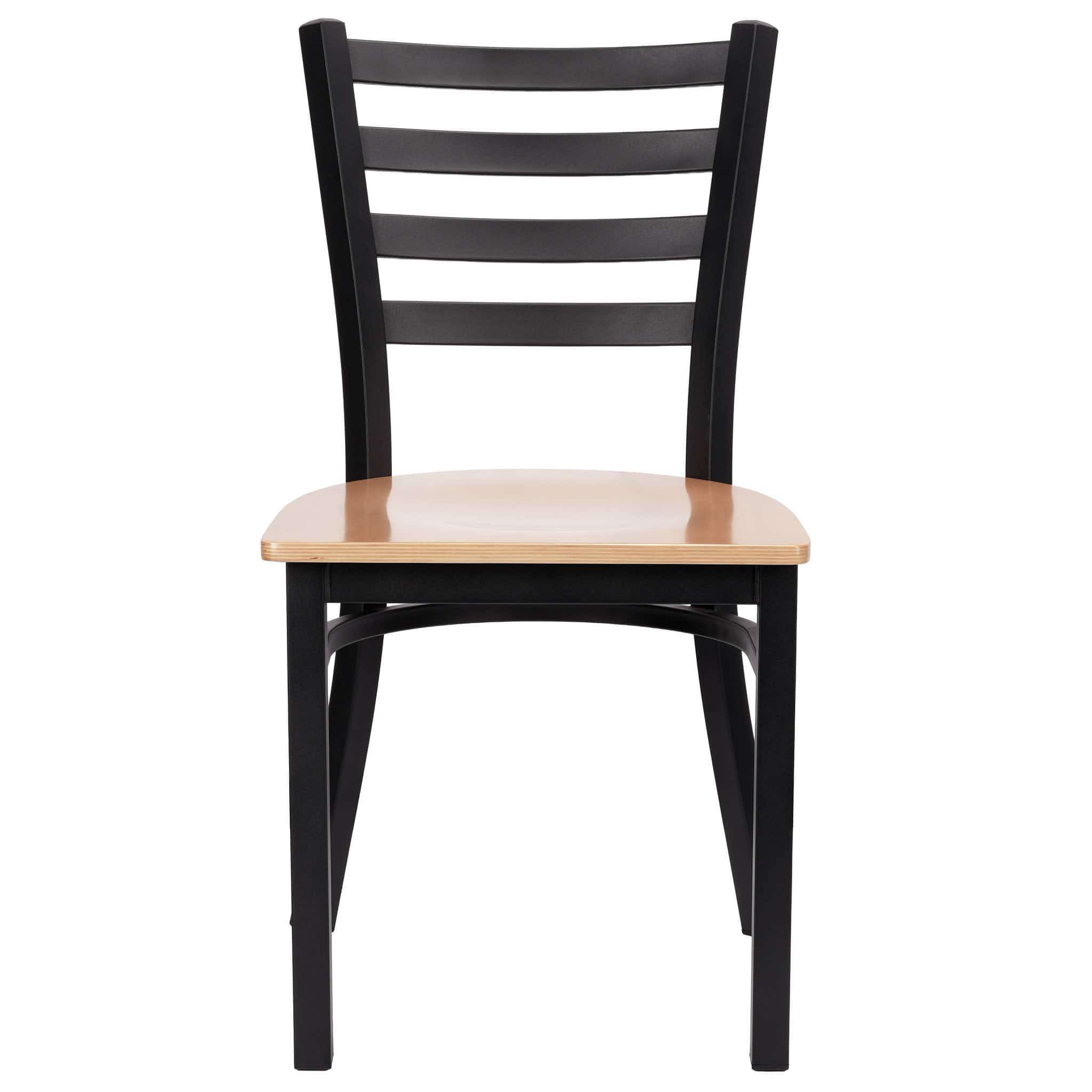 Chivari Ladder Back Restaurant Chair with Black Frame and Natural Wood Seat CLMBWNW-ZF-KT