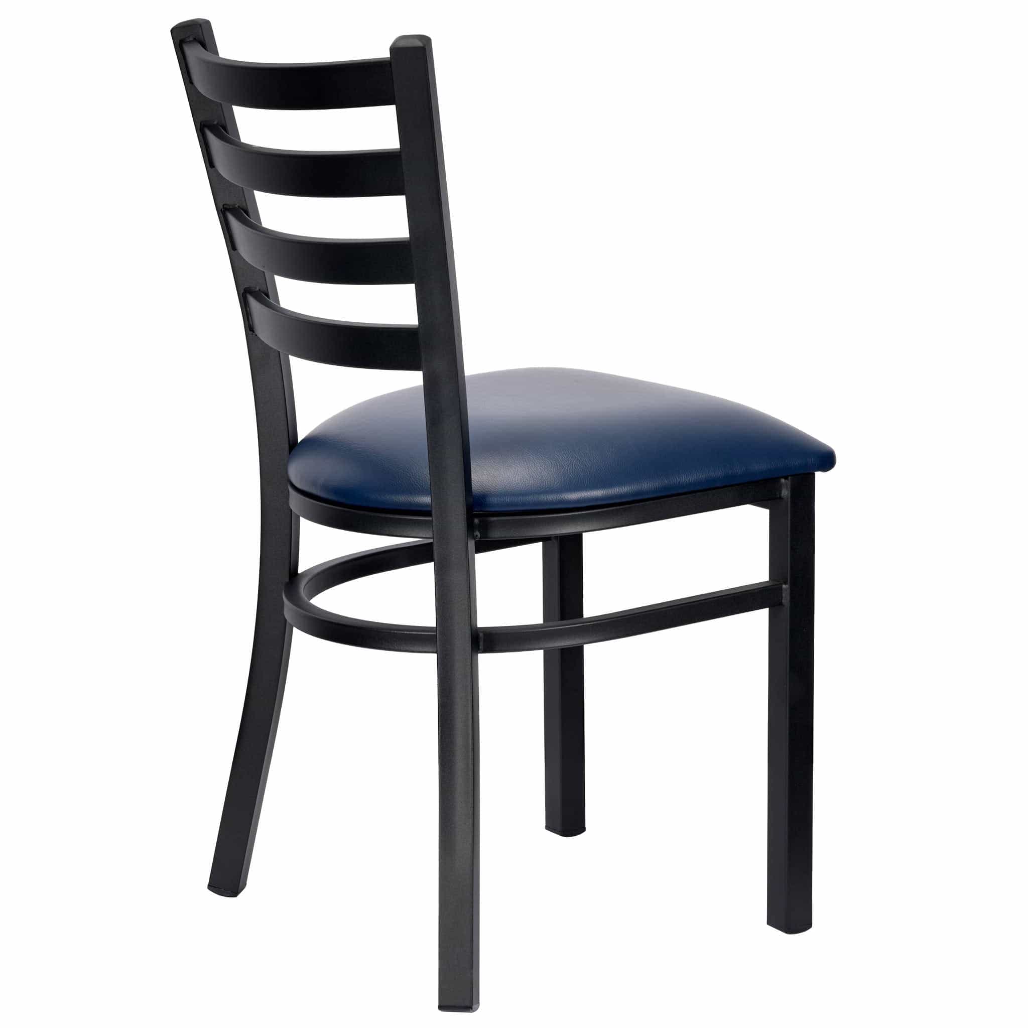Chivari Ladder Back Restaurant Chair with Black Metal Frame and Navy Blue Vinyl Seat CLMBVNB-ZF-KT
