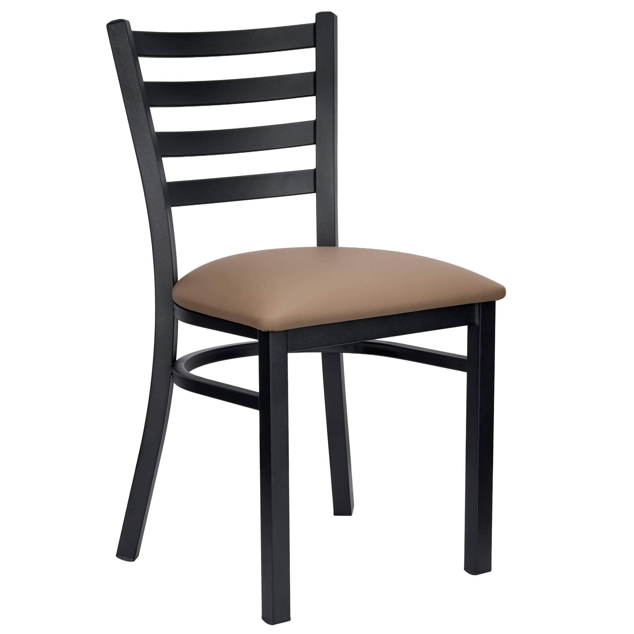 Chivari Ladder Back Restaurant Chair with Black Metal Frame and Taupe Vinyl Seat CLMBVTP-ZF-KT