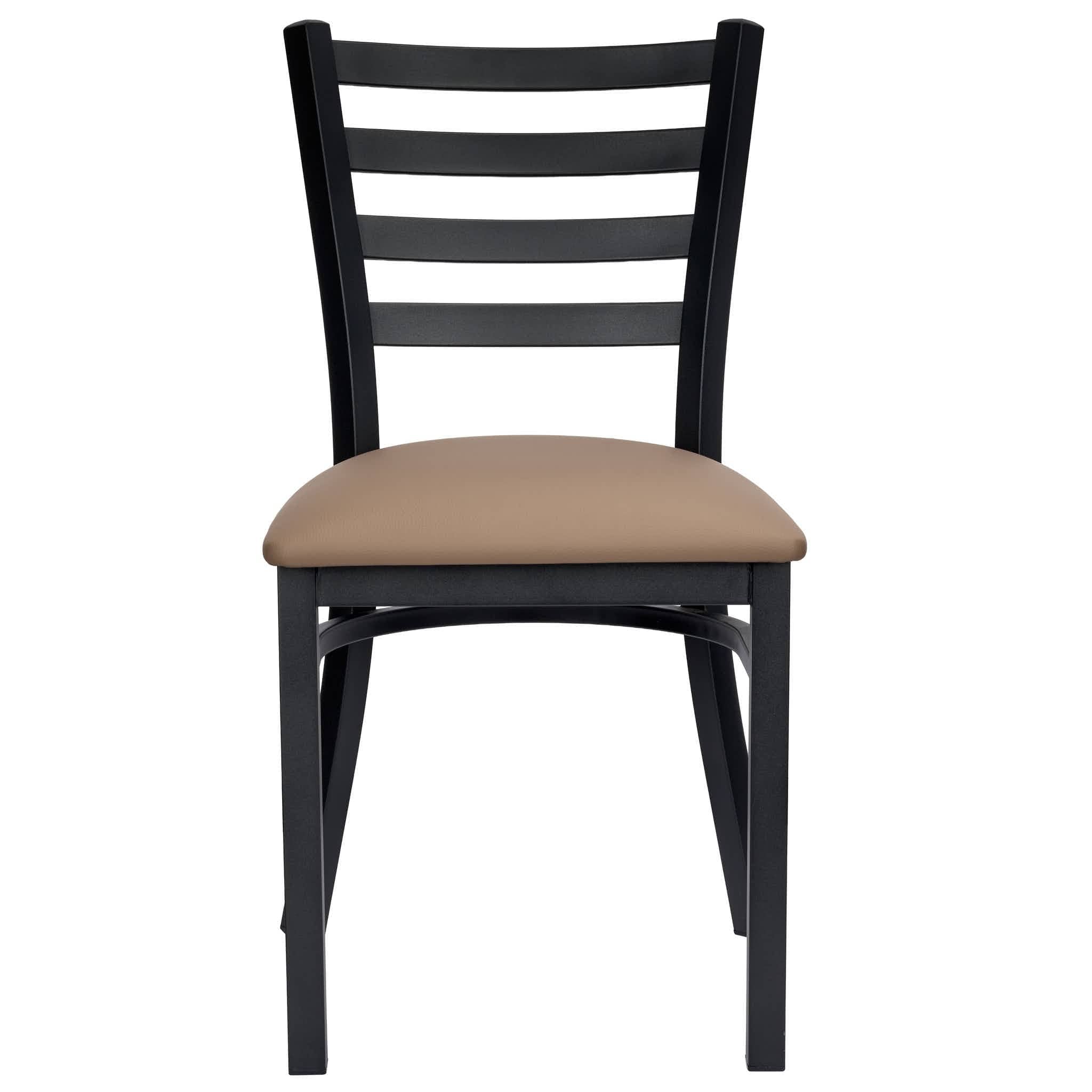 Chivari Ladder Back Restaurant Chair with Black Metal Frame and Taupe Vinyl Seat CLMBVTP-ZF-KT