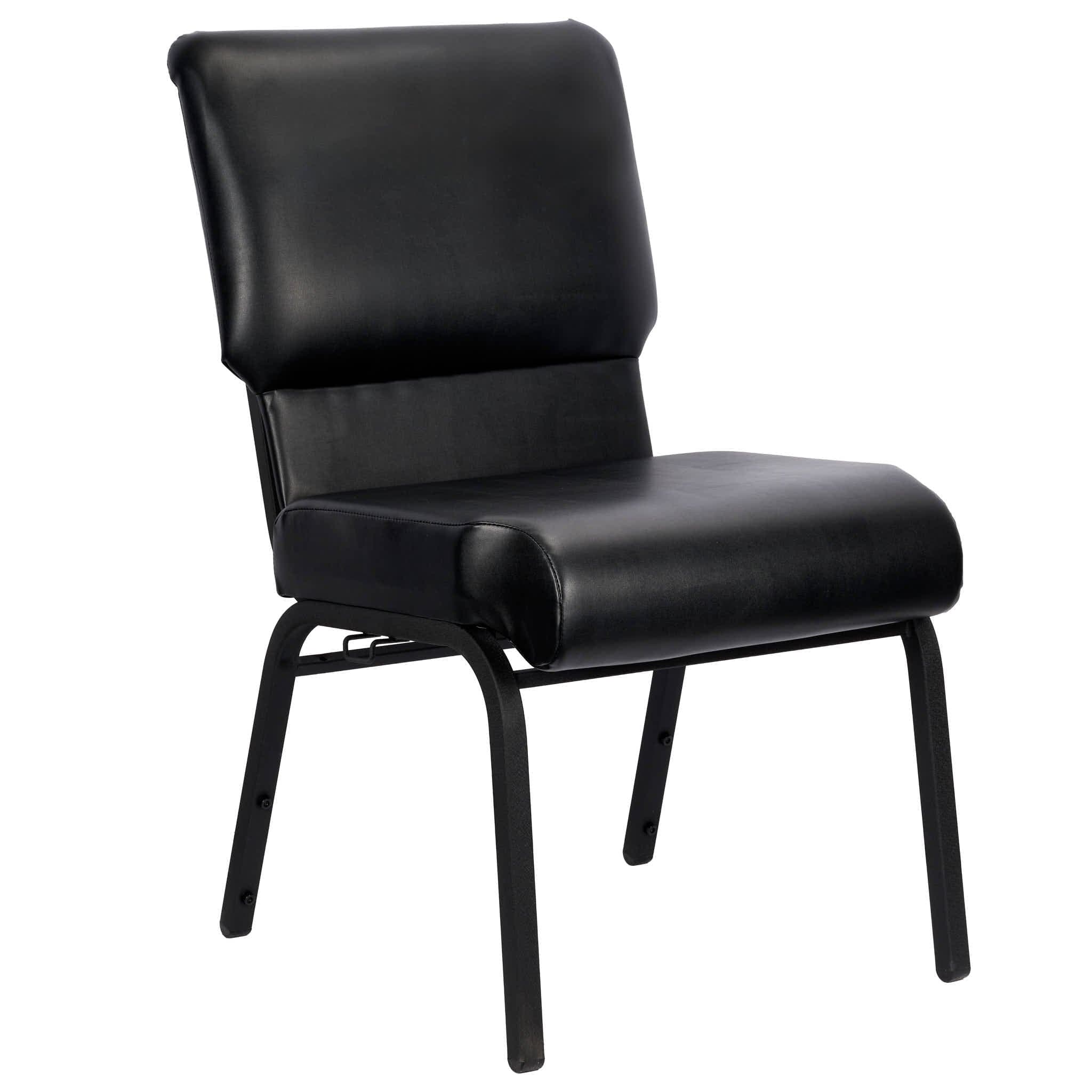 Chivari Black Vinyl on Black Frame 20.5" Cut Away Back Church Chair CH20BBV-ZF-T