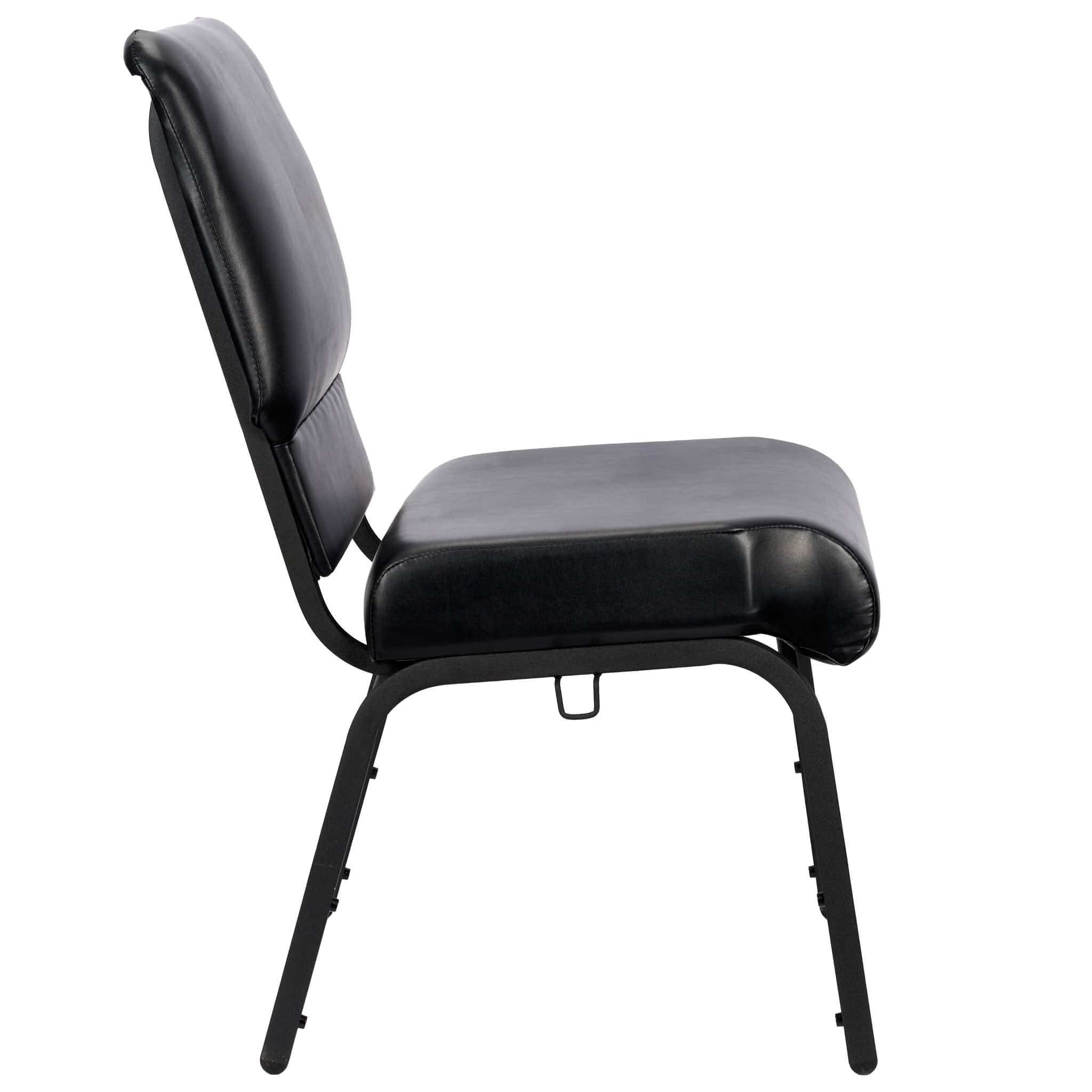 Chivari Black Vinyl on Black Frame 20.5" Cut Away Back Church Chair CH20BBV-ZF-T