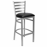 Ladder Back Bar Stool with Silver Frame and Black Vinyl Seat