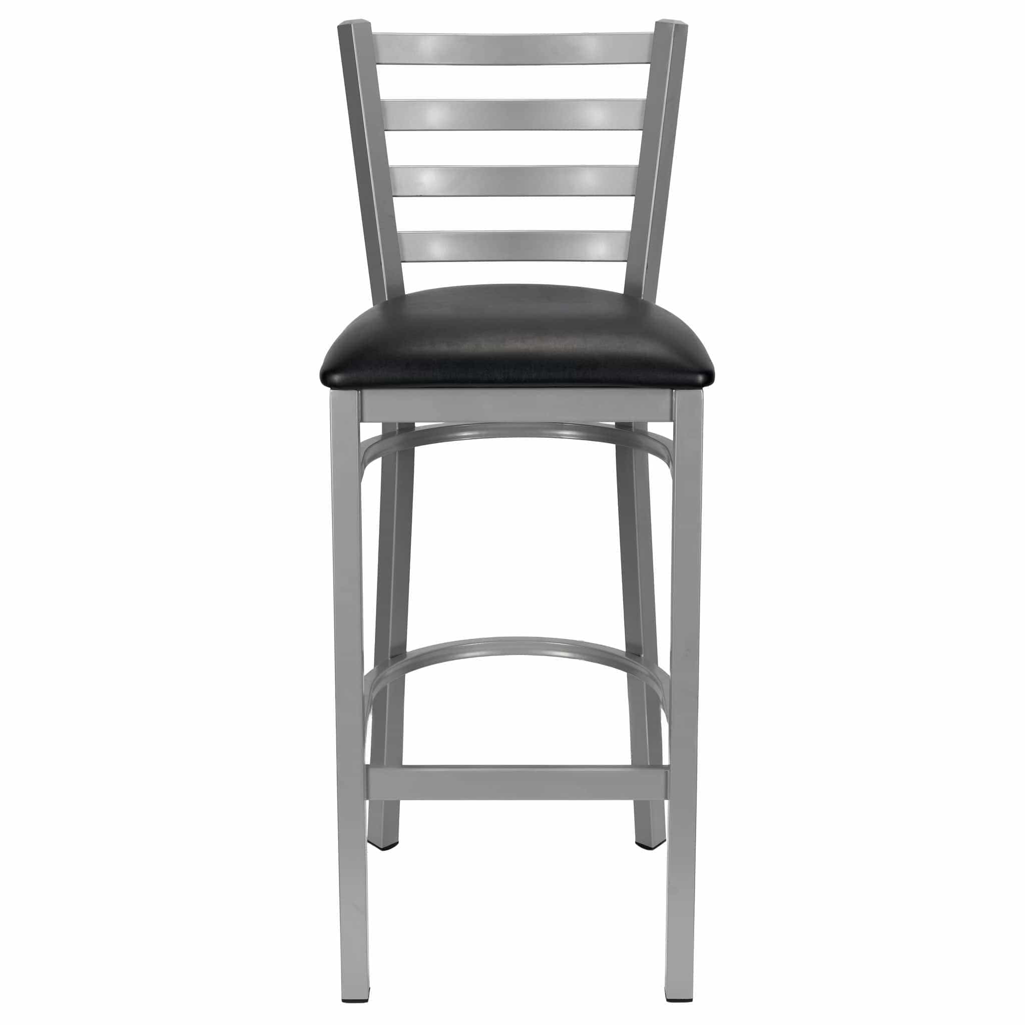 Chivari Ladder Back Bar Stool with Silver Frame and Black Vinyl Seat BLMSVB-ZF-KT