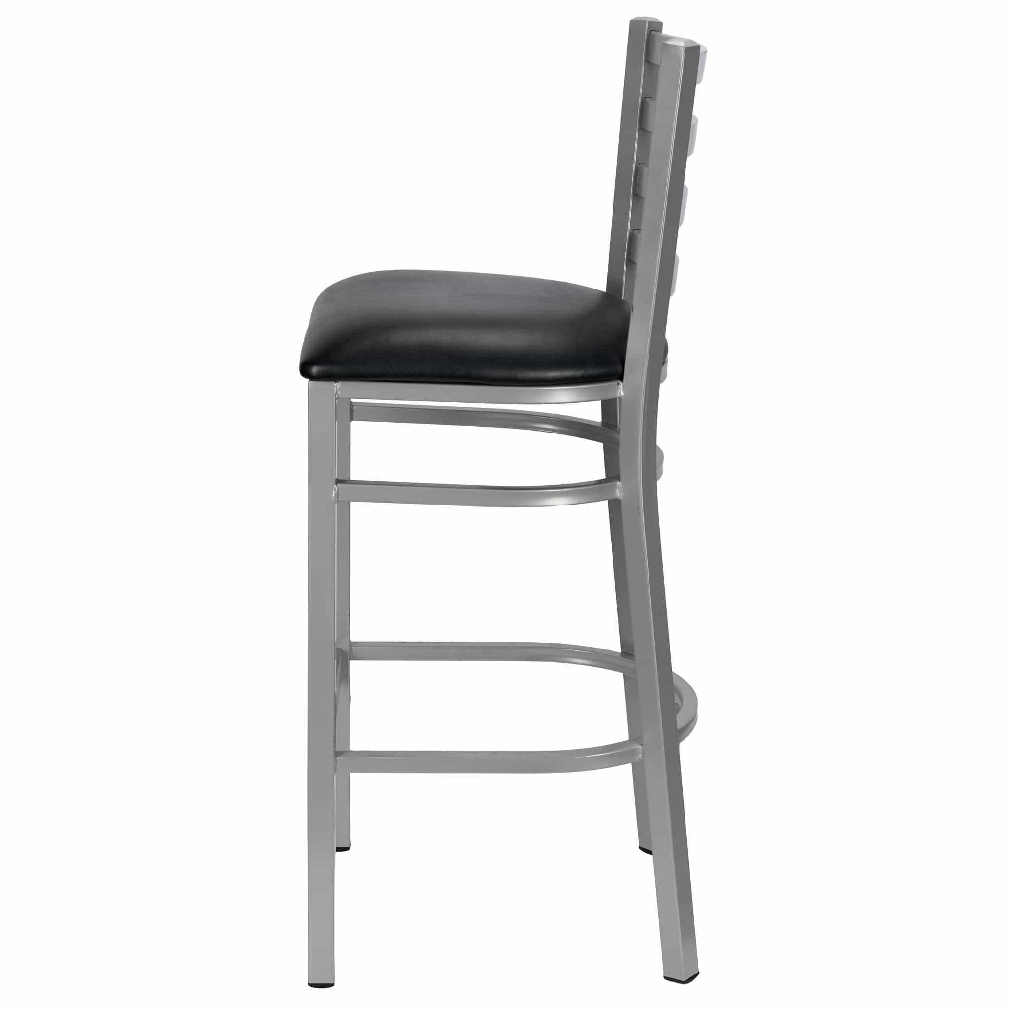 Chivari Ladder Back Bar Stool with Silver Frame and Black Vinyl Seat BLMSVB-ZF-KT