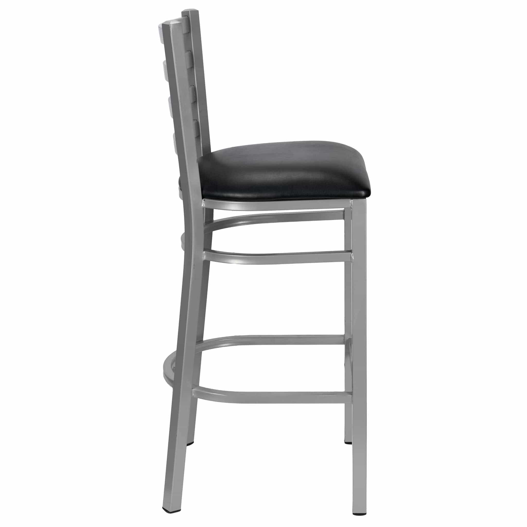 Chivari Ladder Back Bar Stool with Silver Frame and Black Vinyl Seat BLMSVB-ZF-KT