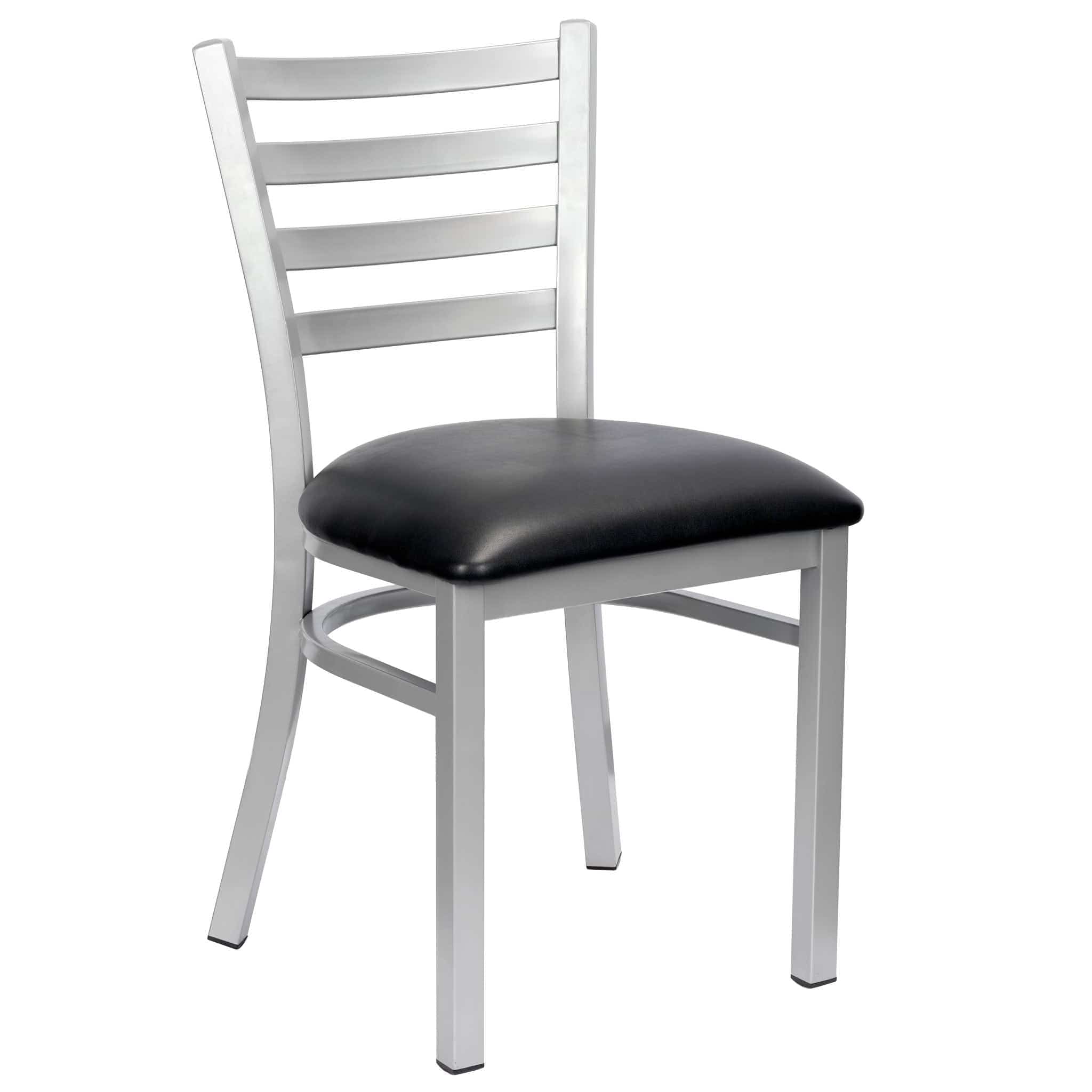 Chivari Ladder Back Restaurant Chair with Silver Frame and Black Vinyl Seat CLMSVB-ZF-KT