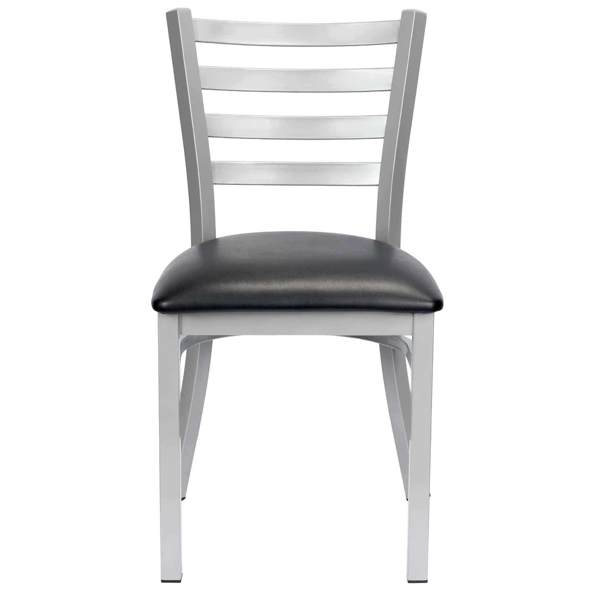 Chivari Ladder Back Restaurant Chair with Silver Frame and Black Vinyl Seat CLMSVB-ZF-KT