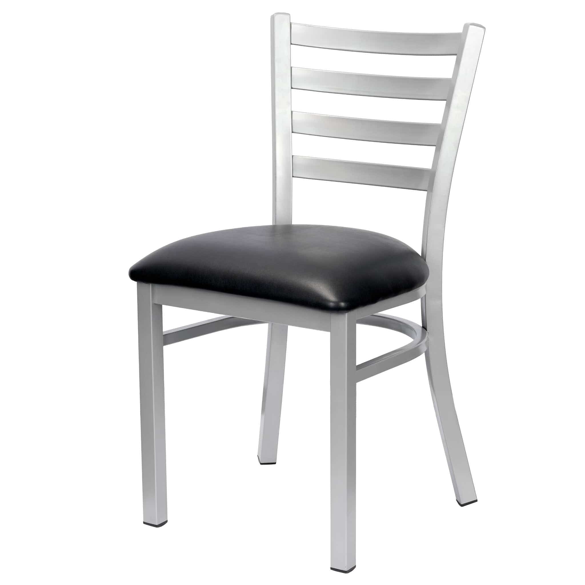 Chivari Ladder Back Restaurant Chair with Silver Frame and Black Vinyl Seat CLMSVB-ZF-KT