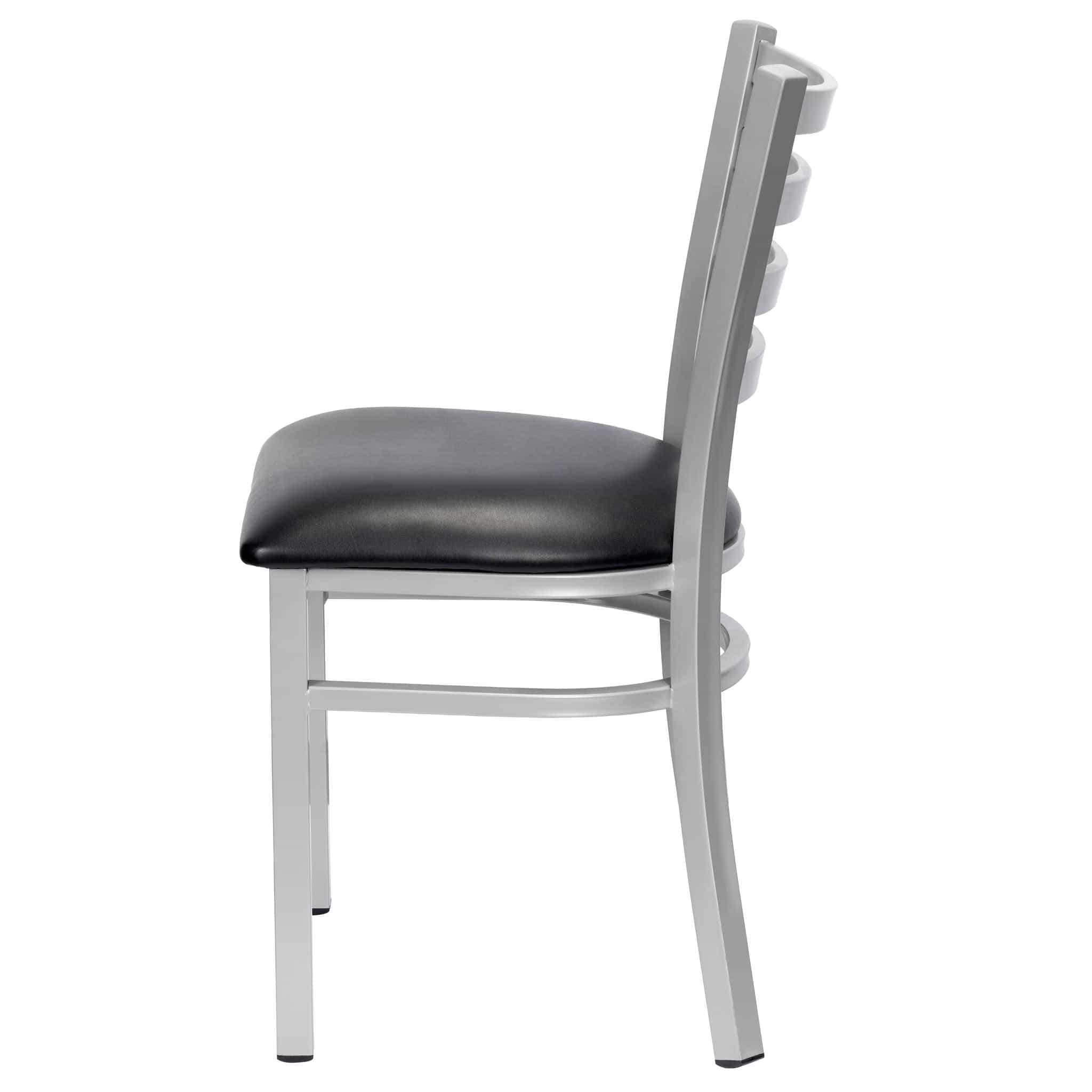 Chivari Ladder Back Restaurant Chair with Silver Frame and Black Vinyl Seat CLMSVB-ZF-KT