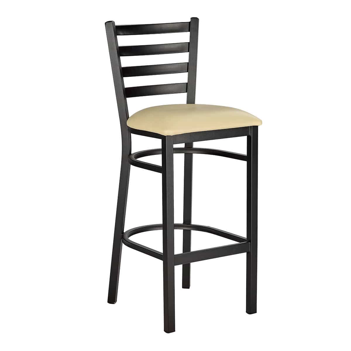 Chivari Black Ladder Back Restaurant Bar Stool with Ivory Vinyl Seat BLMBVIV-ZF-KT