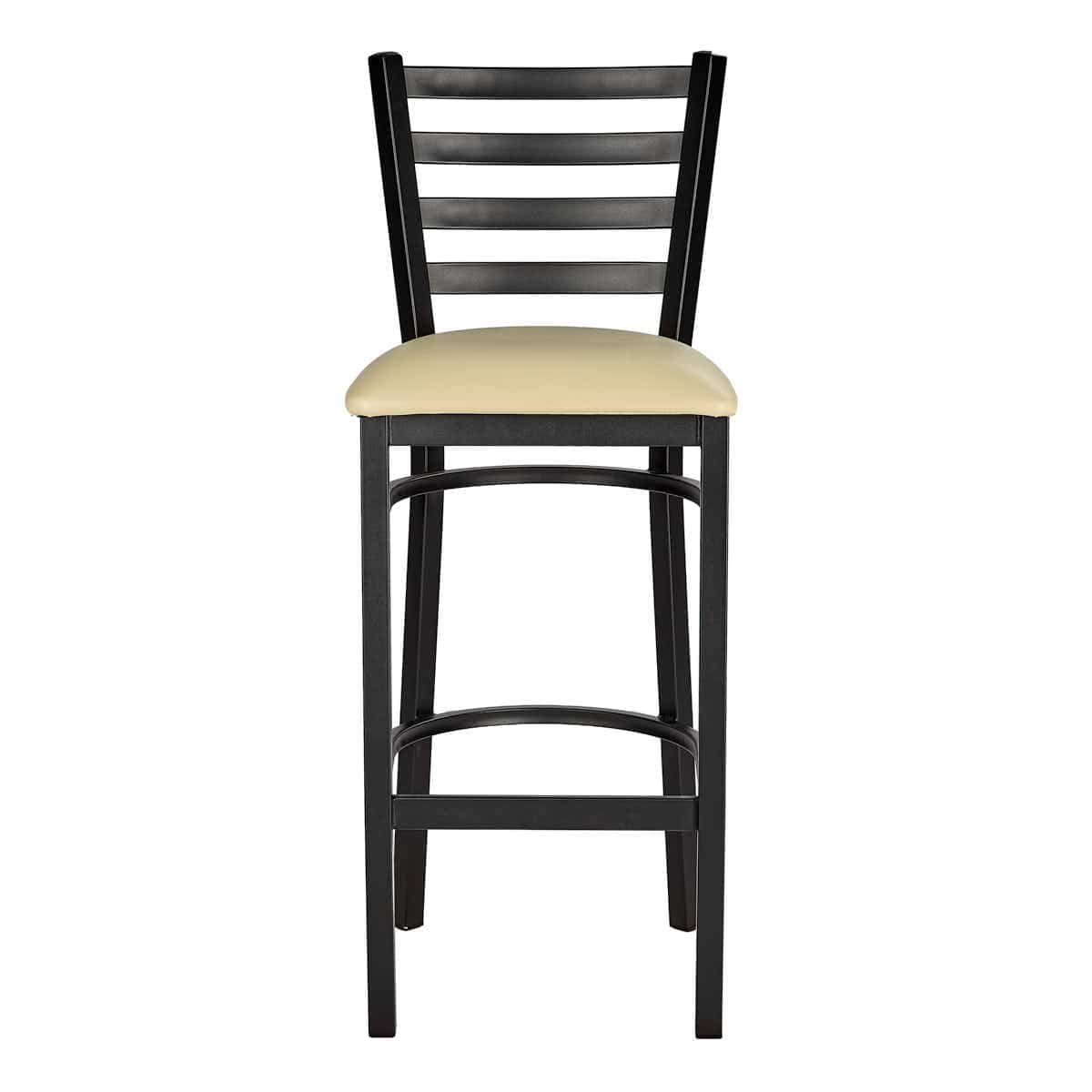 Chivari Black Ladder Back Restaurant Bar Stool with Ivory Vinyl Seat BLMBVIV-ZF-KT