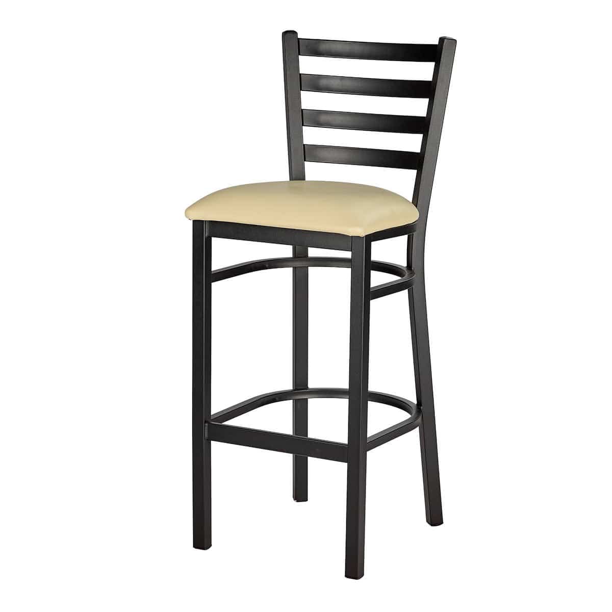 Chivari Black Ladder Back Restaurant Bar Stool with Ivory Vinyl Seat BLMBVIV-ZF-KT