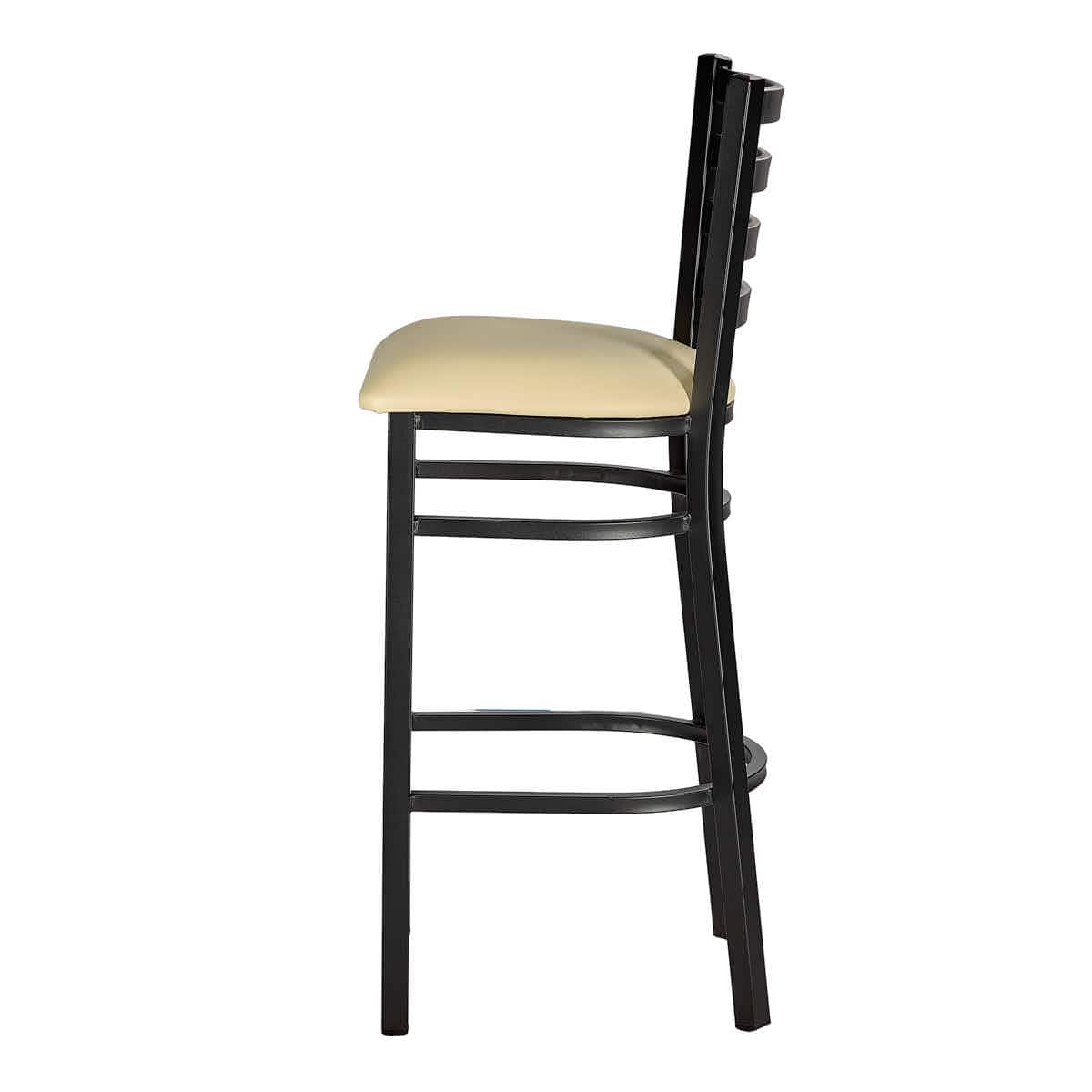 Chivari Black Ladder Back Restaurant Bar Stool with Ivory Vinyl Seat BLMBVIV-ZF-KT