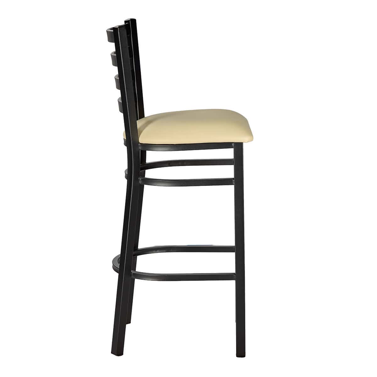 Chivari Black Ladder Back Restaurant Bar Stool with Ivory Vinyl Seat BLMBVIV-ZF-KT