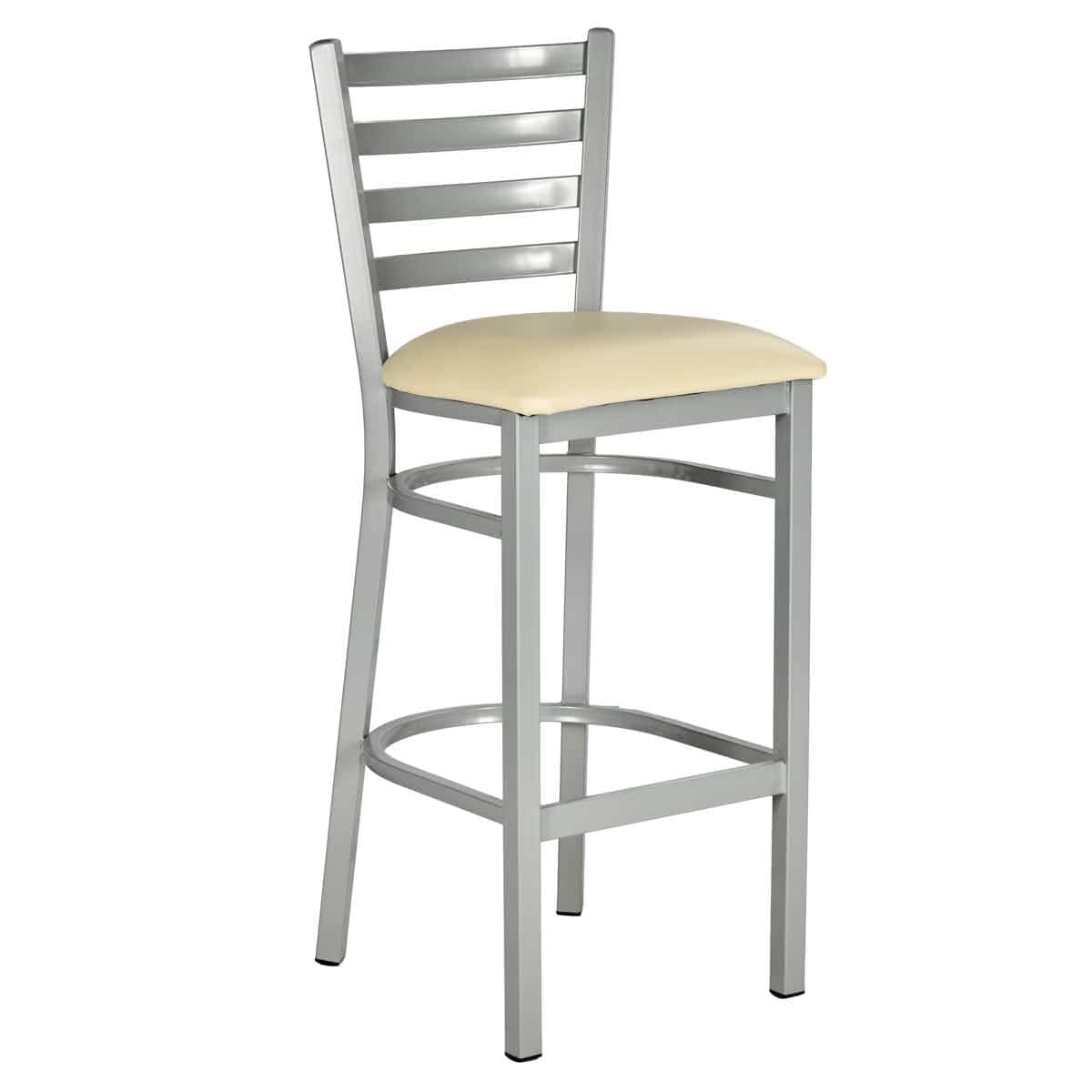 Chivari Silver Ladder Back Restaurant Bar Stool with Ivory Vinyl Seat BLMSVIV-ZF-KT