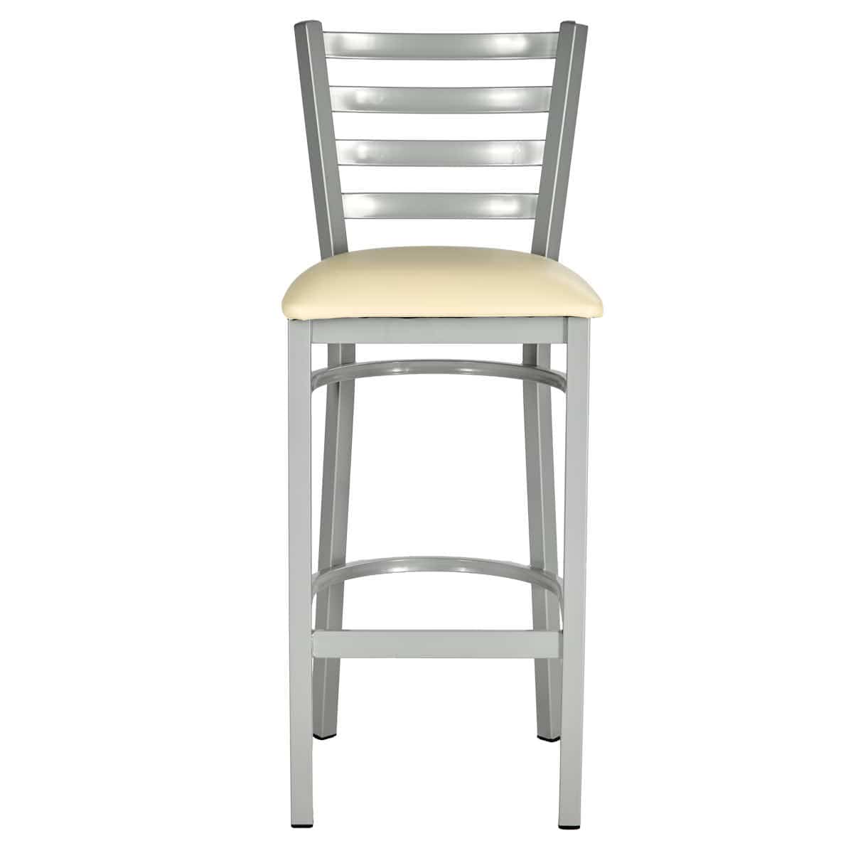 Chivari Silver Ladder Back Restaurant Bar Stool with Ivory Vinyl Seat BLMSVIV-ZF-KT