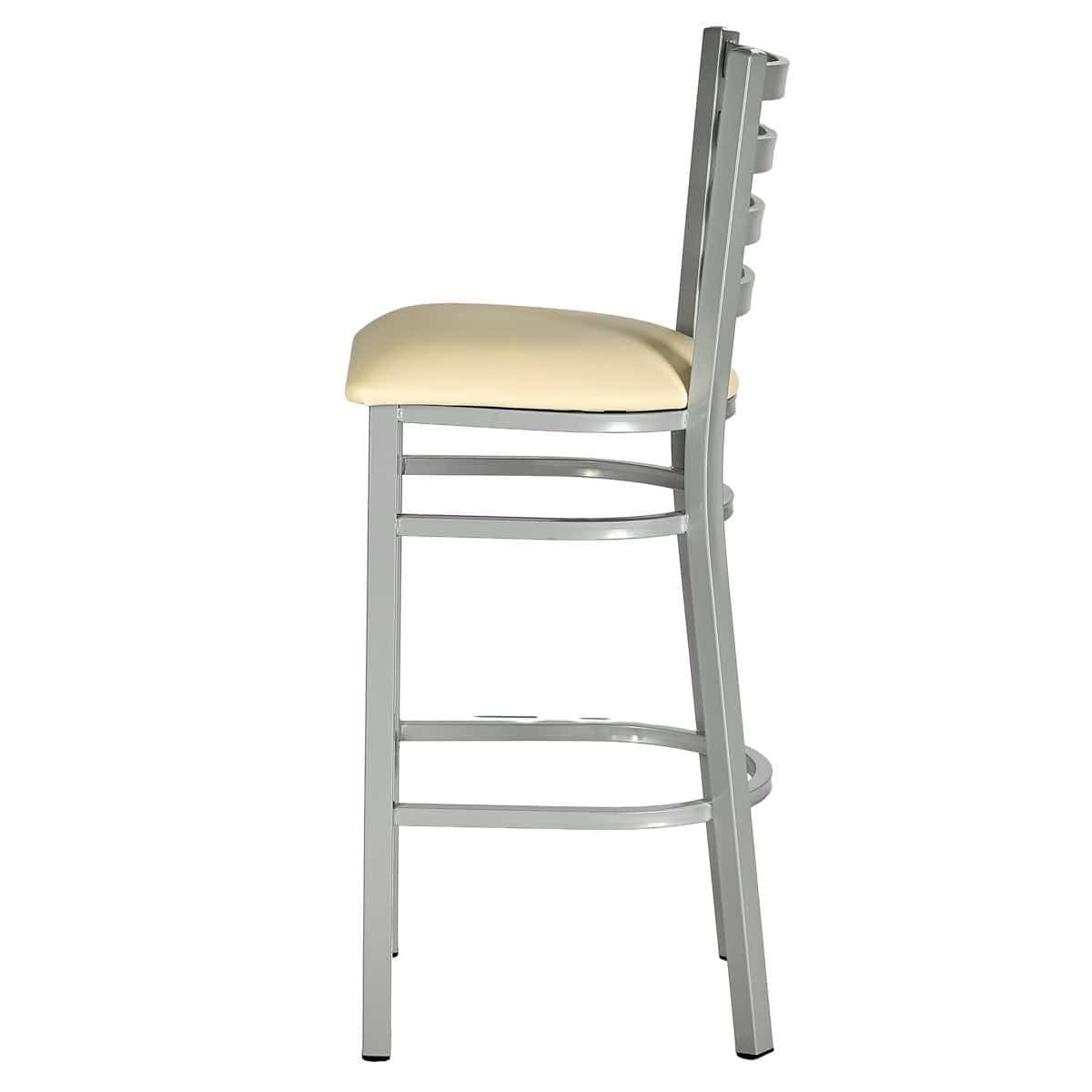 Chivari Silver Ladder Back Restaurant Bar Stool with Ivory Vinyl Seat BLMSVIV-ZF-KT