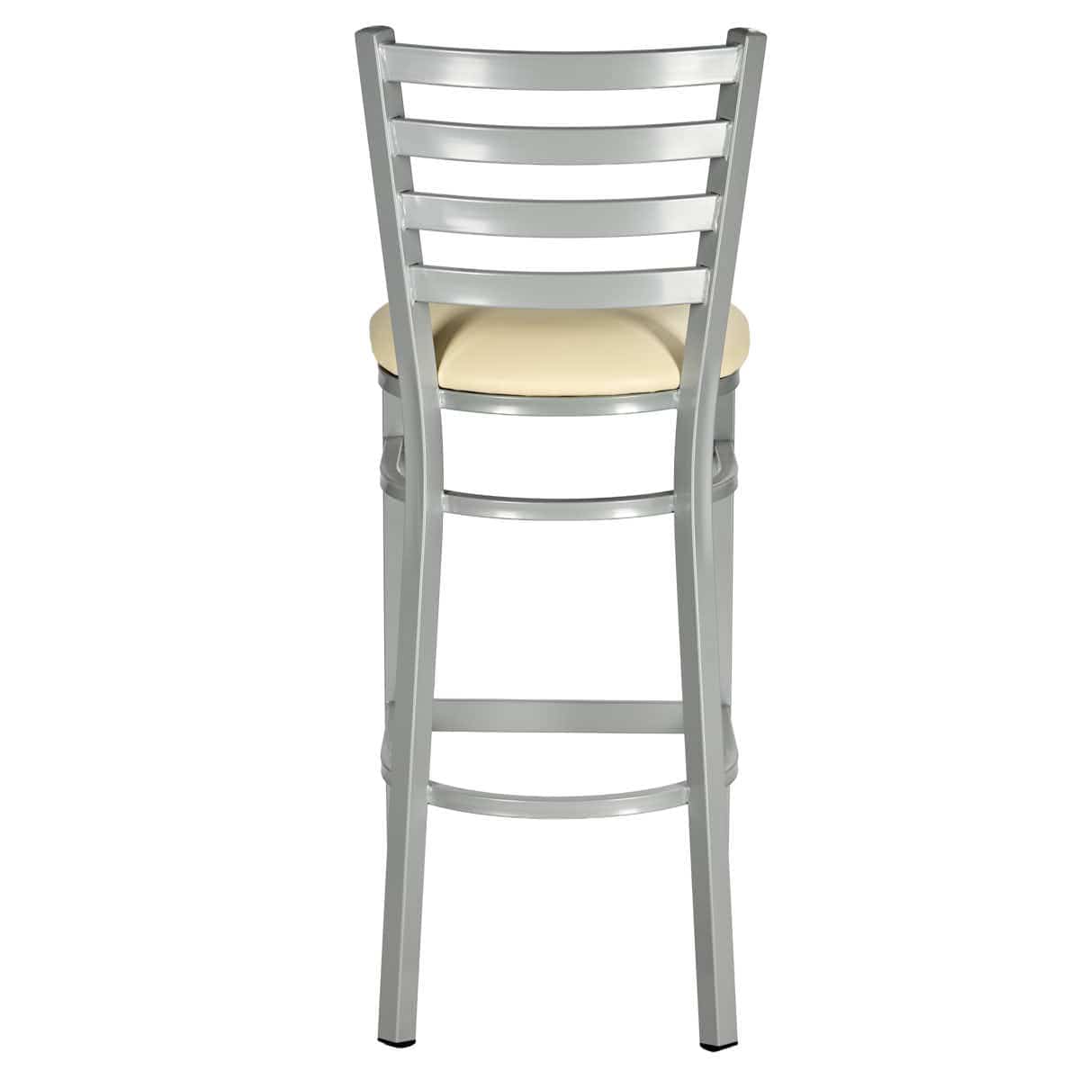 Chivari Silver Ladder Back Restaurant Bar Stool with Ivory Vinyl Seat BLMSVIV-ZF-KT