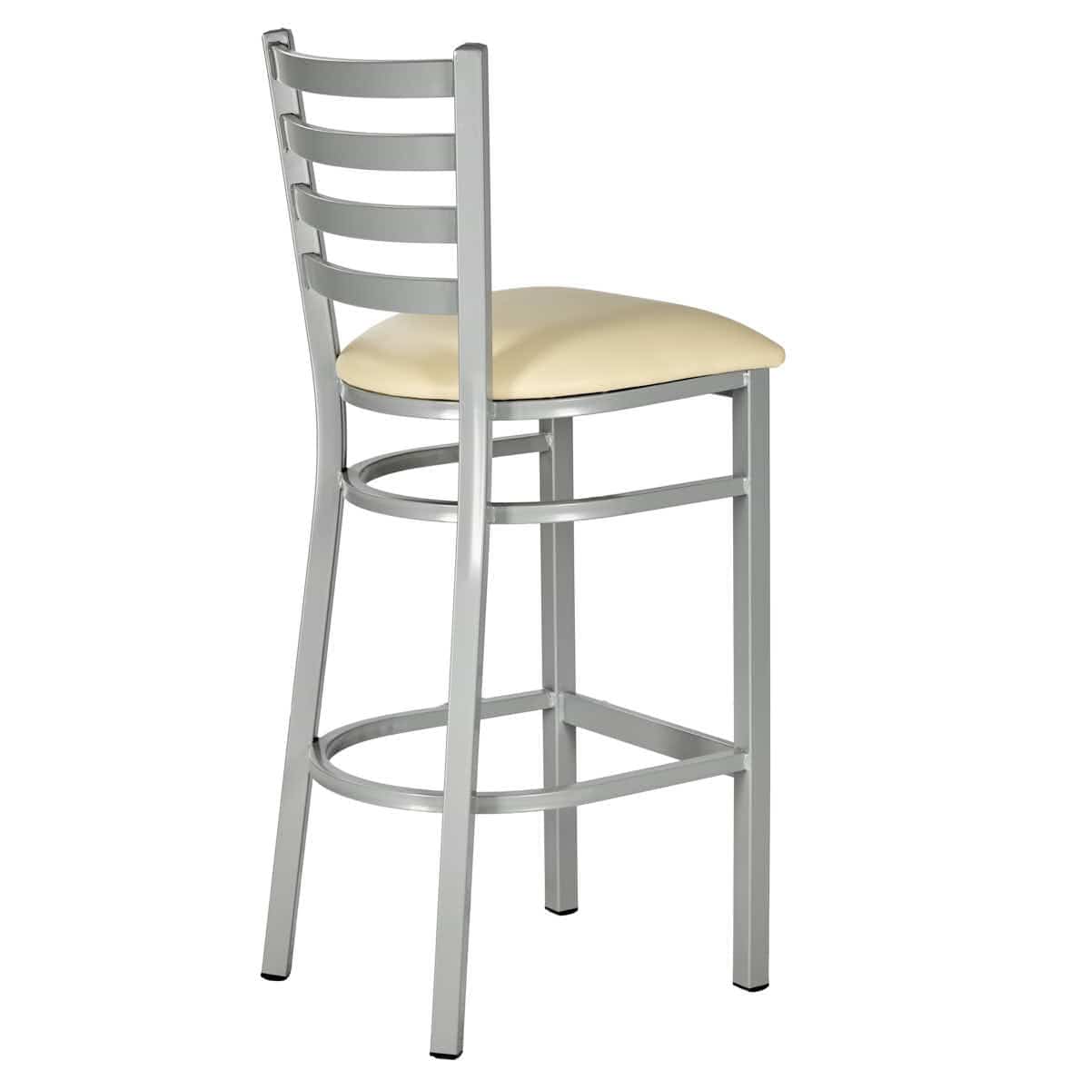 Chivari Silver Ladder Back Restaurant Bar Stool with Ivory Vinyl Seat BLMSVIV-ZF-KT