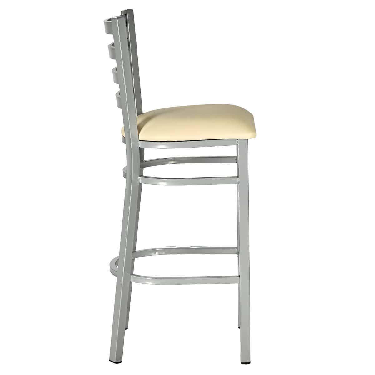 Chivari Silver Ladder Back Restaurant Bar Stool with Ivory Vinyl Seat BLMSVIV-ZF-KT