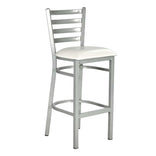 Silver Ladder Back Restaurant Bar Stool with White Vinyl Seat