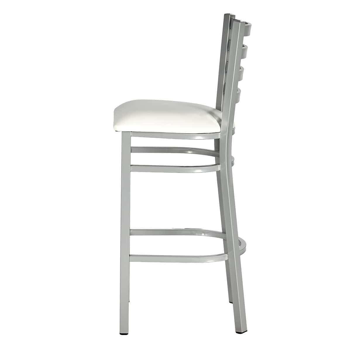 Chivari Silver Ladder Back Restaurant Bar Stool with White Vinyl Seat BLMSVWH-ZF-KT