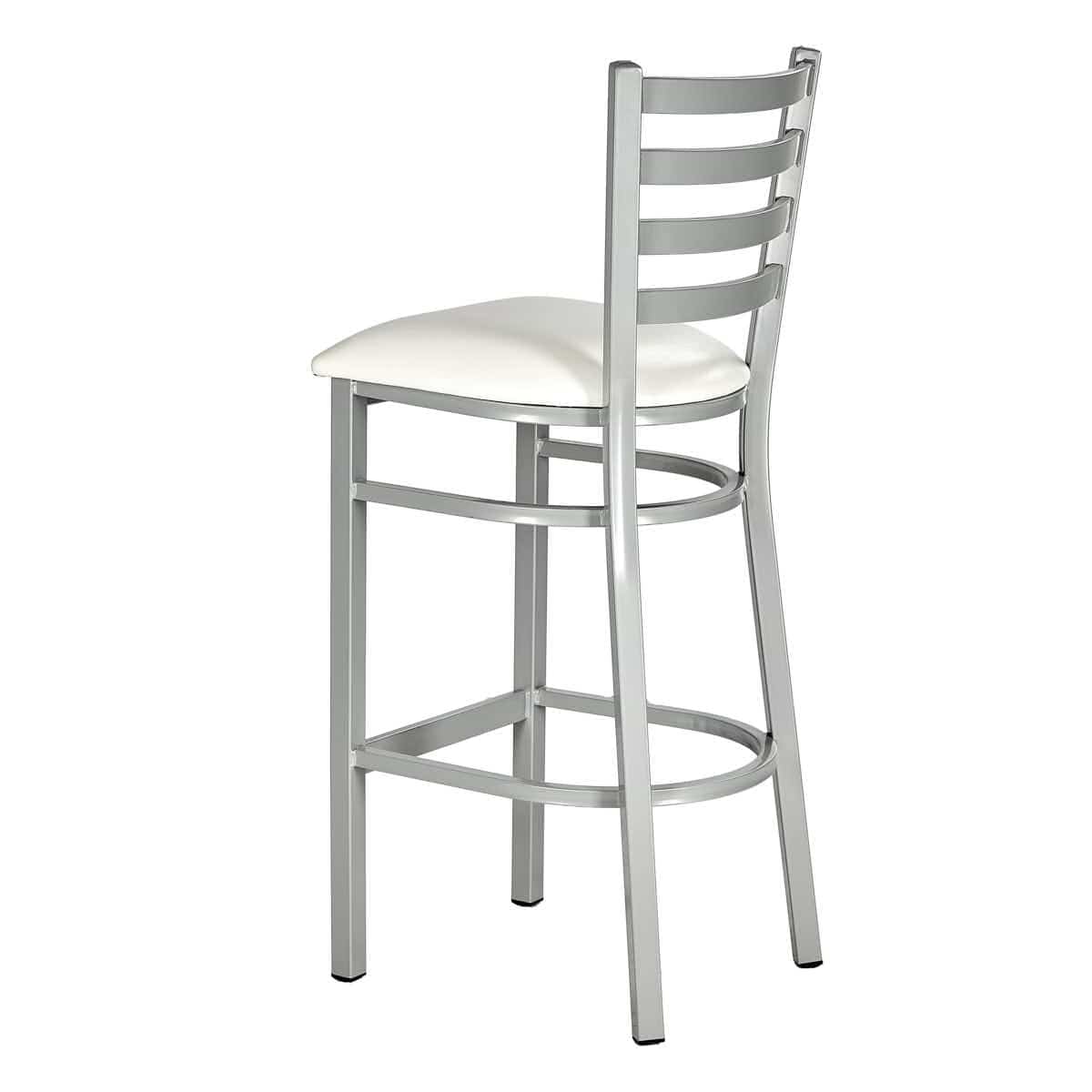 Chivari Silver Ladder Back Restaurant Bar Stool with White Vinyl Seat BLMSVWH-ZF-KT