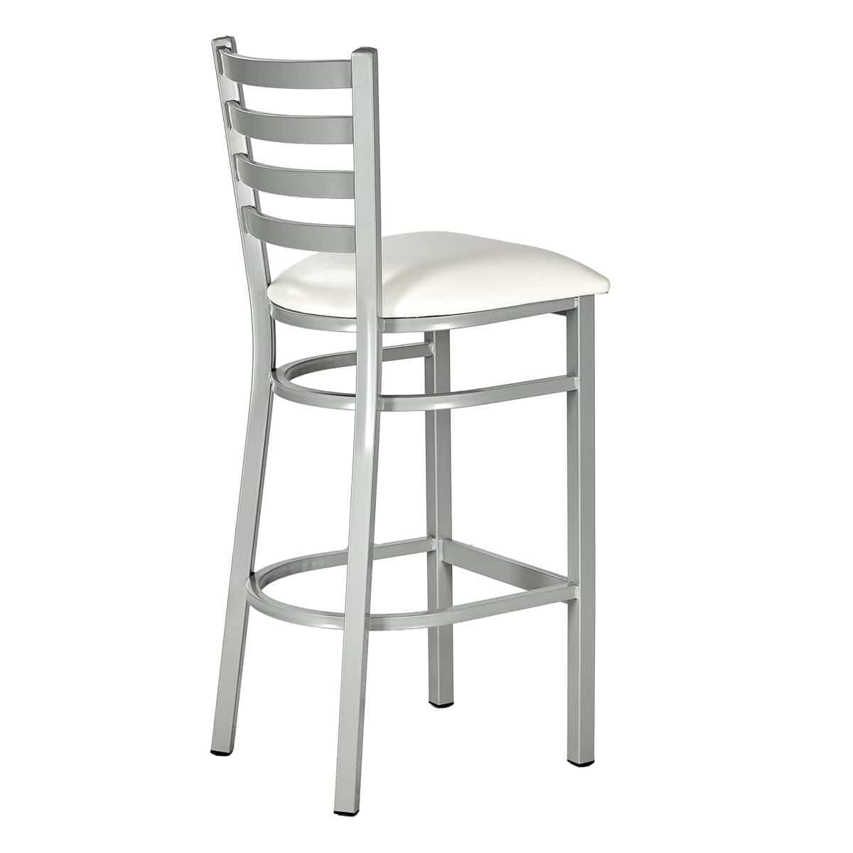 Chivari Silver Ladder Back Restaurant Bar Stool with White Vinyl Seat BLMSVWH-ZF-KT