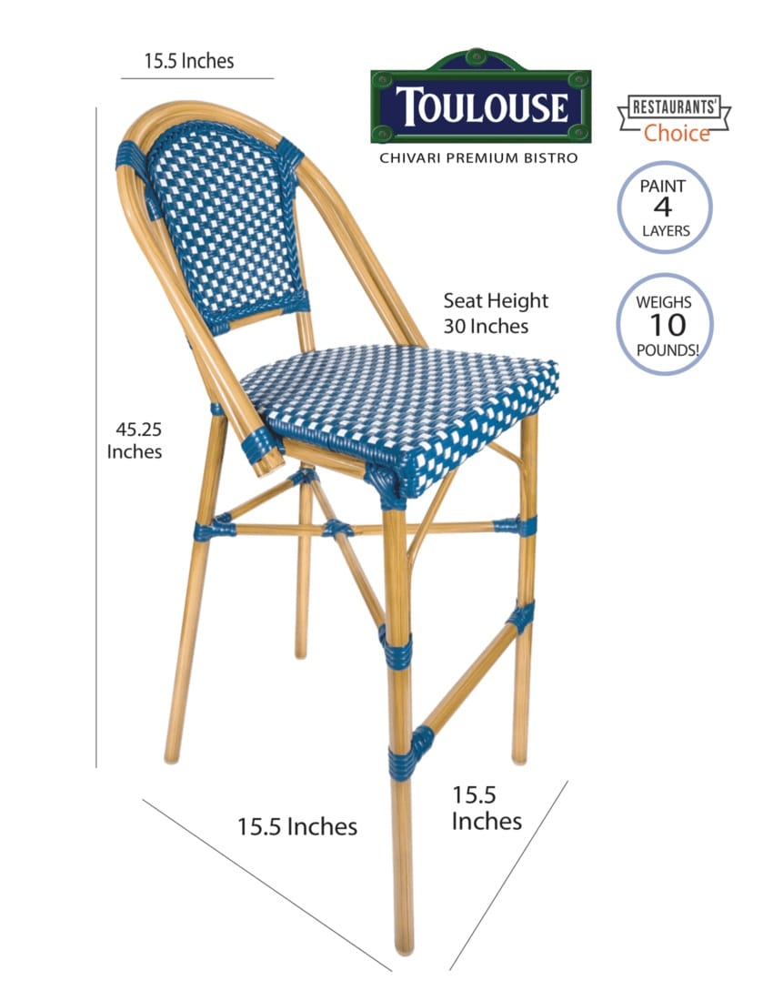 Toulouse Blue and White French Bistro Barstool BBPBLU-AX-T