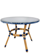 40" Round Glass Top Blue and White Rattan French Bistro Table