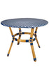 Toulouse 40" Round Glass Top Blue and White Rattan French Bistro Table TBTPBLU-KT-AX-T