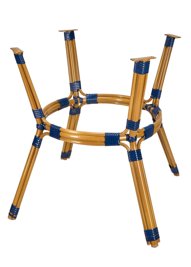 Toulouse 40" Round Glass Top Blue and White Rattan French Bistro Table TBTPBLU-KT-AX-T