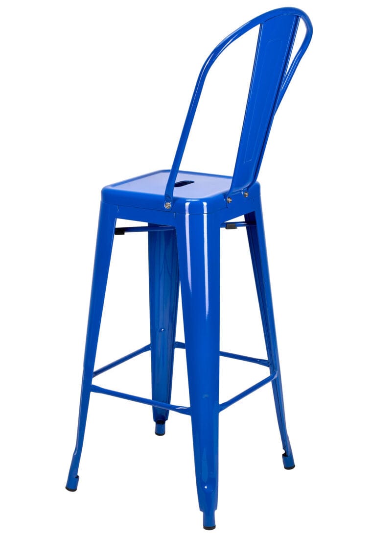 Chivari Blue Hi Gloss Tolix Style Metal Barstool with Back BTBMBLU-AX-T