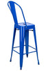 Chivari Blue Hi Gloss Tolix Style Metal Barstool with Back BTBMBLU-AX-T