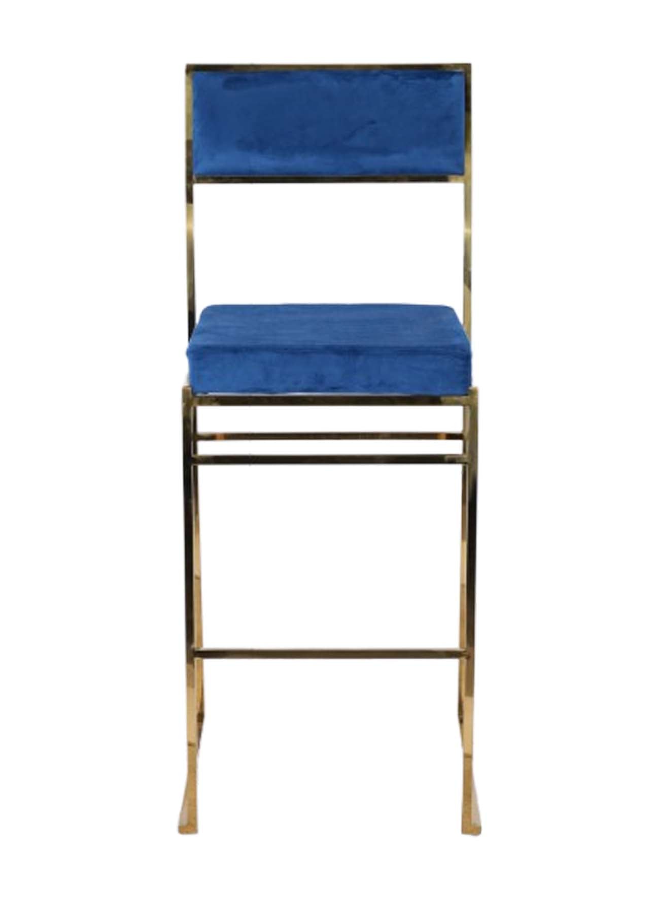 Chivari Melissa Barstool in Gold Stainless Steel Frame with Blue Cushion Seat and Back BMMG-BLU-KIT-AX