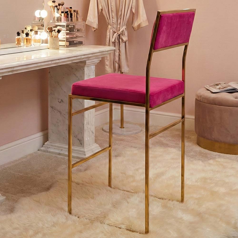 Chivari Melissa Barstool in Gold Stainless Steel Frame with Fuchsia Cushion Seat and Back BMMG-FU-KIT-AX