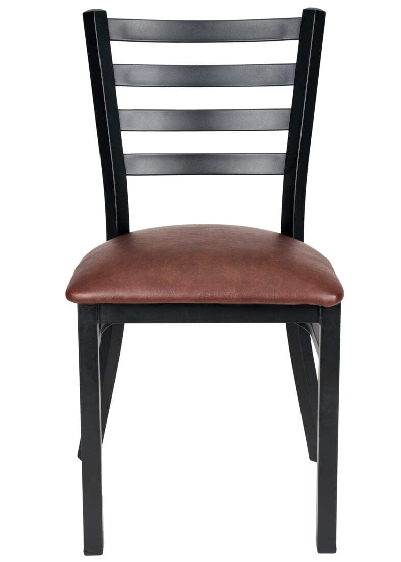 Chivari Ladder Back Restaurant Chair with Black Metal Frame and Brown Vinyl Seat CLMBVBR-ZF-KT