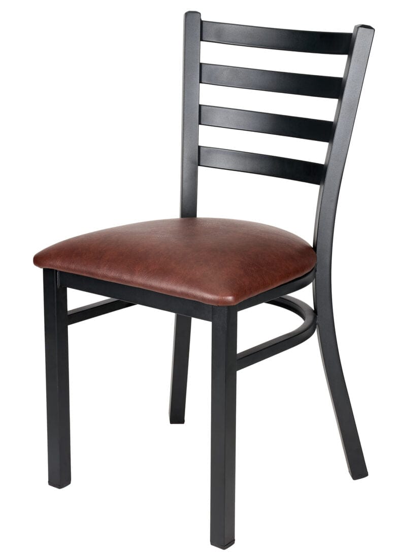 Chivari Ladder Back Restaurant Chair with Black Metal Frame and Brown Vinyl Seat CLMBVBR-ZF-KT
