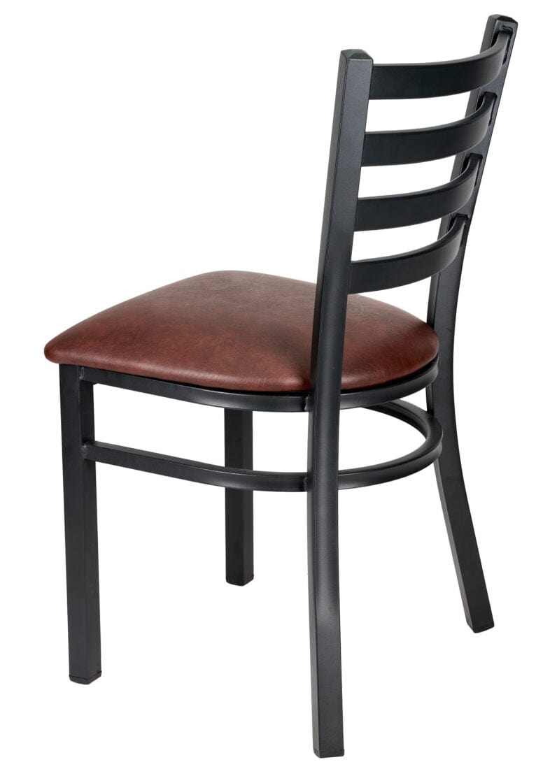 Chivari Ladder Back Restaurant Chair with Black Metal Frame and Brown Vinyl Seat CLMBVBR-ZF-KT