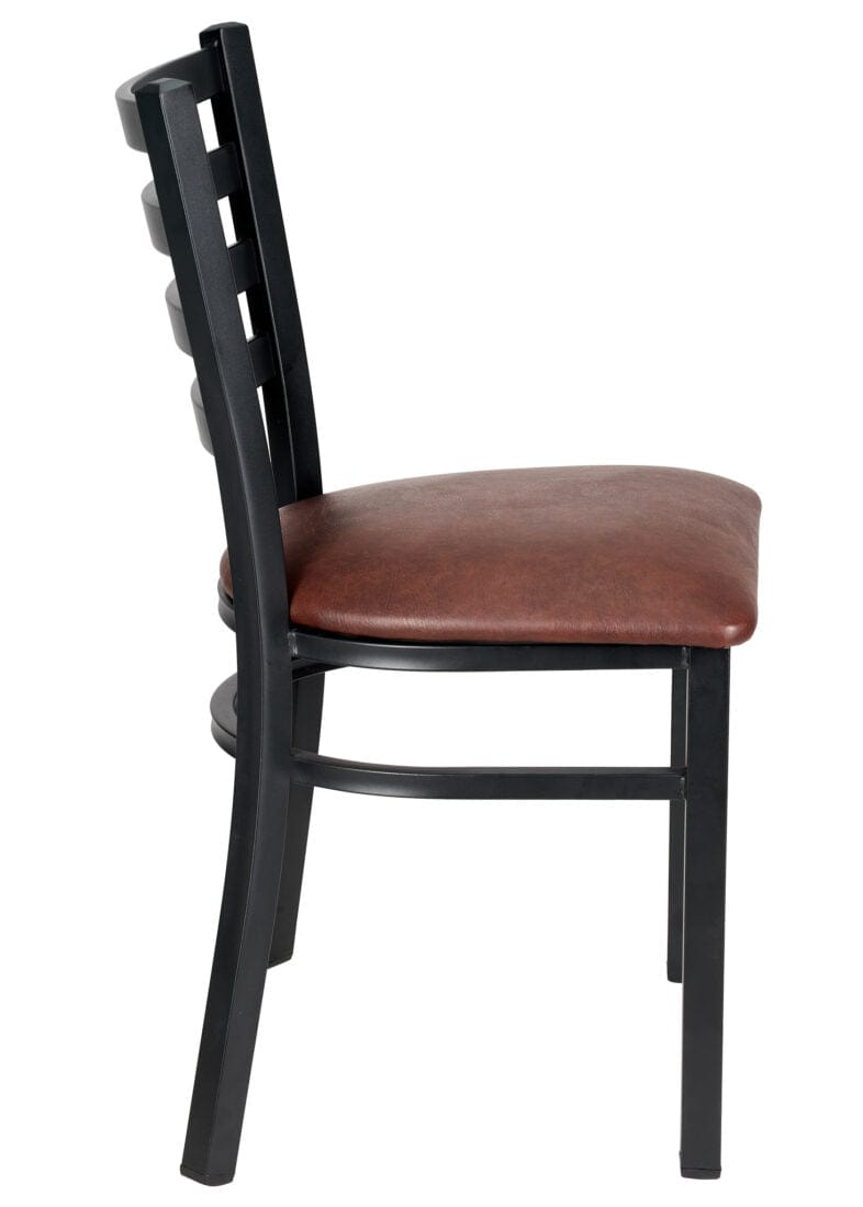 Chivari Ladder Back Restaurant Chair with Black Metal Frame and Brown Vinyl Seat CLMBVBR-ZF-KT