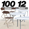 Chivari 100 Pack Brown Plastic Folding Chair and 12 60" (5 Foot) Round Plastic Folding Table CFPBR-100PLS60-KT