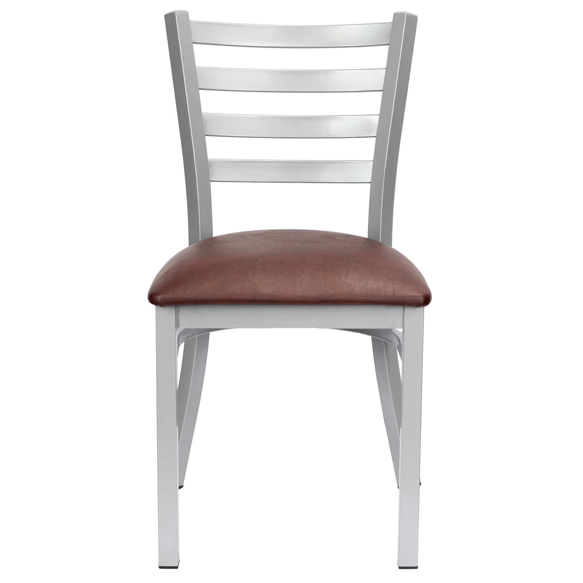 Chivari Ladder Back Restaurant Chair with Silver Frame and Brown Vinyl Seat CLMSVBR-ZF-KT