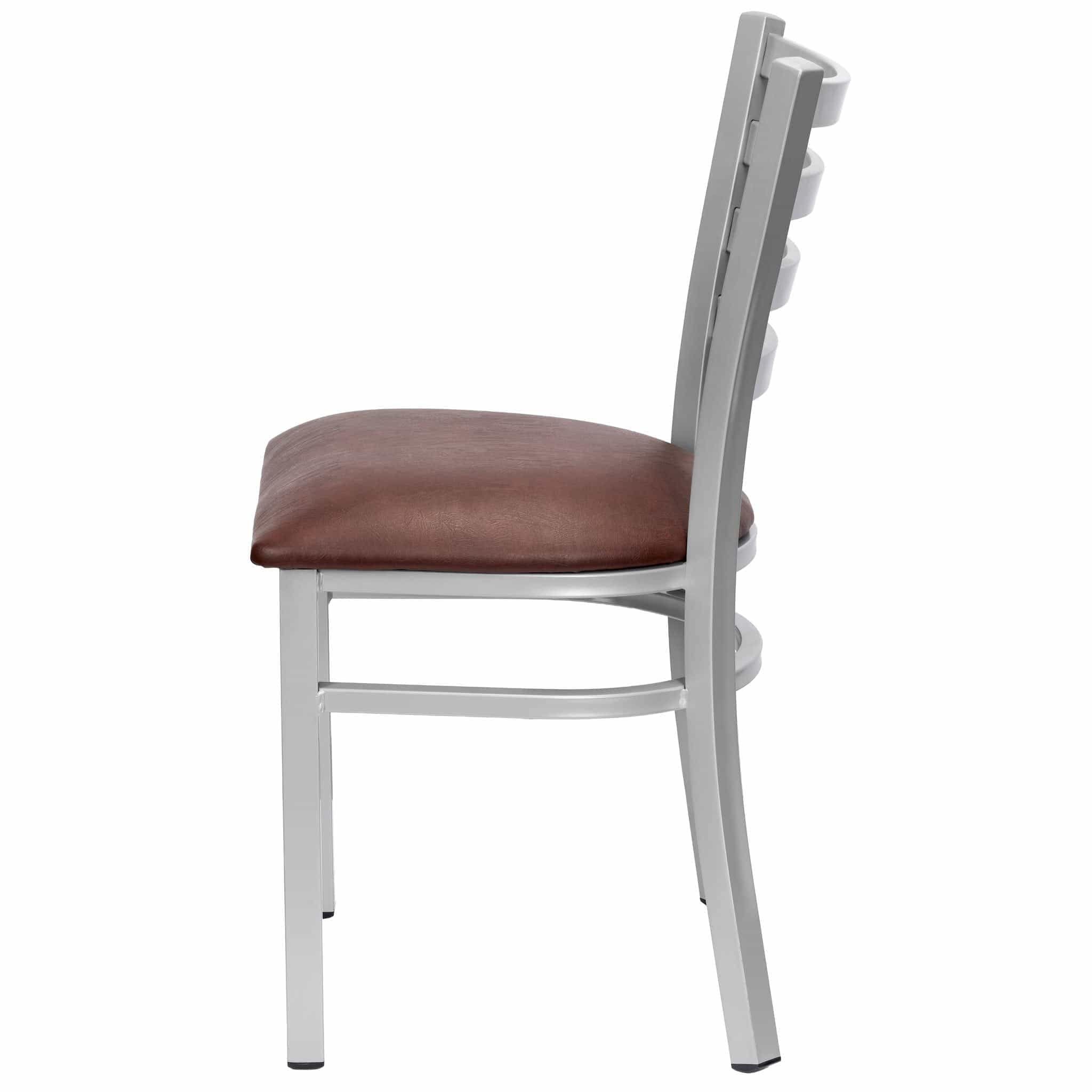 Chivari Ladder Back Restaurant Chair with Silver Frame and Brown Vinyl Seat CLMSVBR-ZF-KT